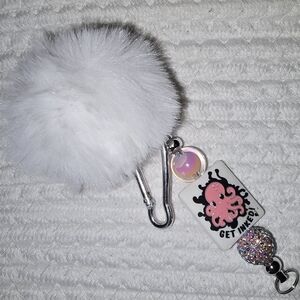 White Pom Pom Keychain with Octopus Charm